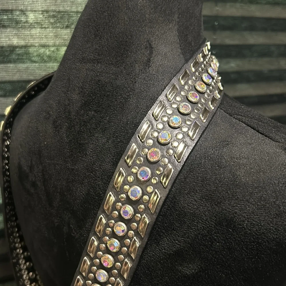 Nocona Women’s Black Leather Rhinestone Floral Design Buckle N3432301‎ Size XL